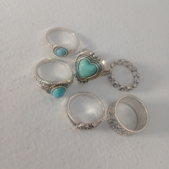 Turquoise and Silver Heart Ring Collection - Picture 2 of 4